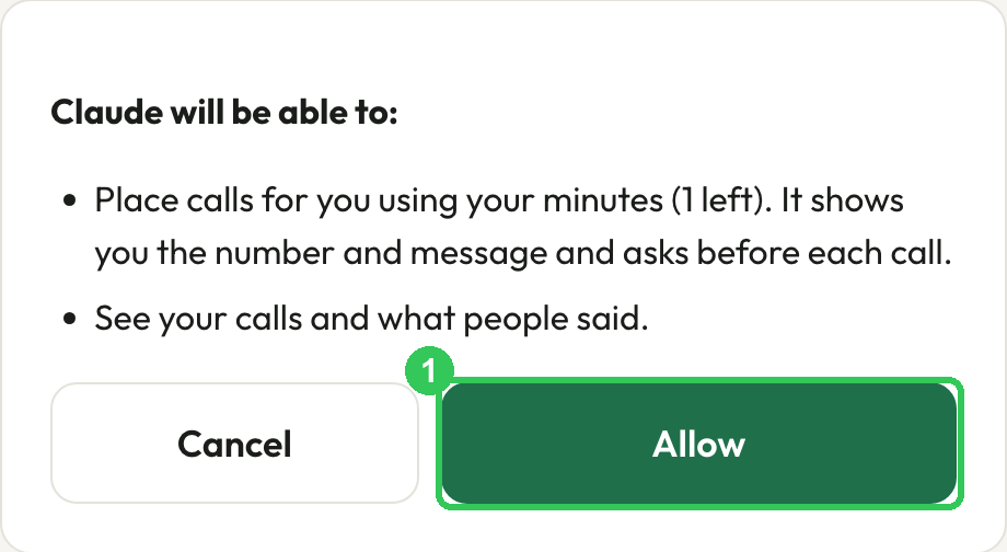 CallSimple permission page for Claude with Allow highlighted